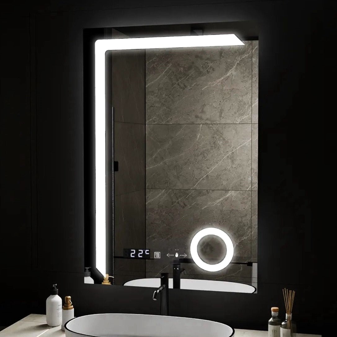 LED огледало 60x80cm, ЛУПА, СЕНЗОР, 3 вида светлина, против запотяване и часовник W07