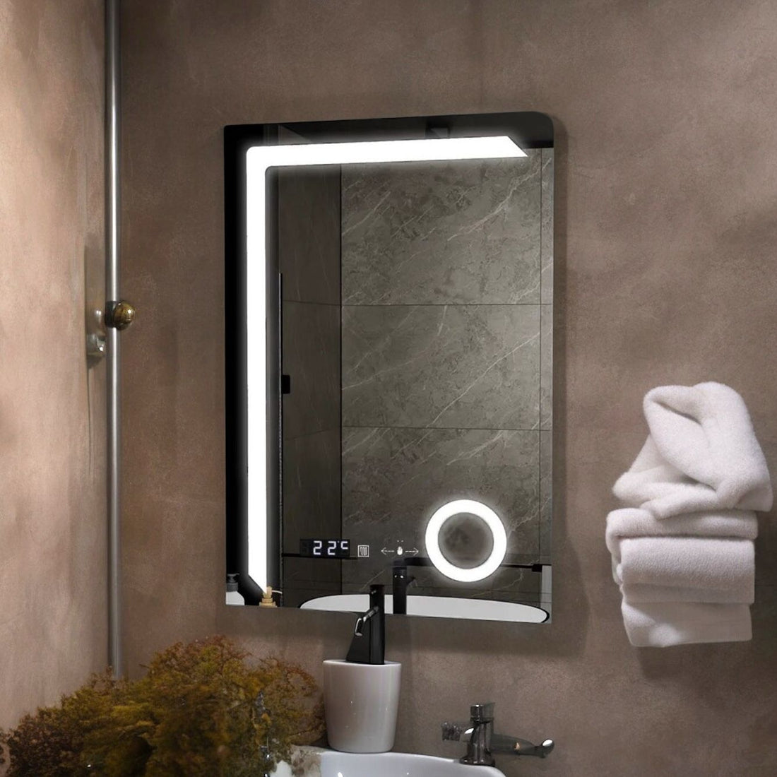 LED огледало 60x80cm, ЛУПА, СЕНЗОР, 3 вида светлина, против запотяване и часовник W07