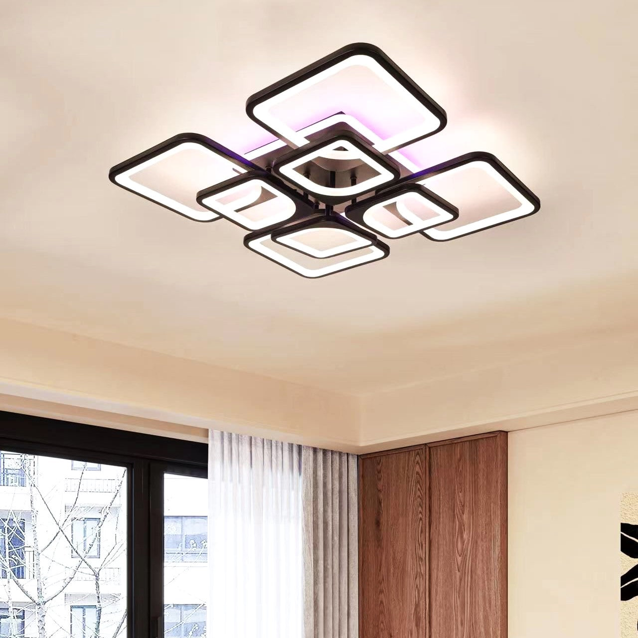 LED осветително тяло 4+4 SQUARE Gigant Black RGB Еквивалент 1000W Дистанционно