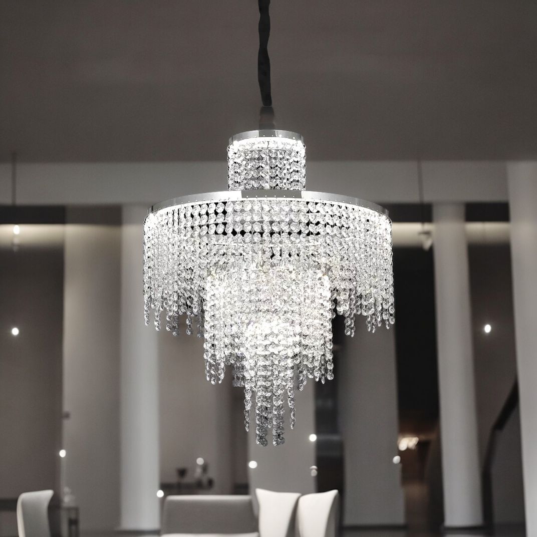 LED осветително тяло Rain Silver кристал с дистанционно, еквивалент 500W