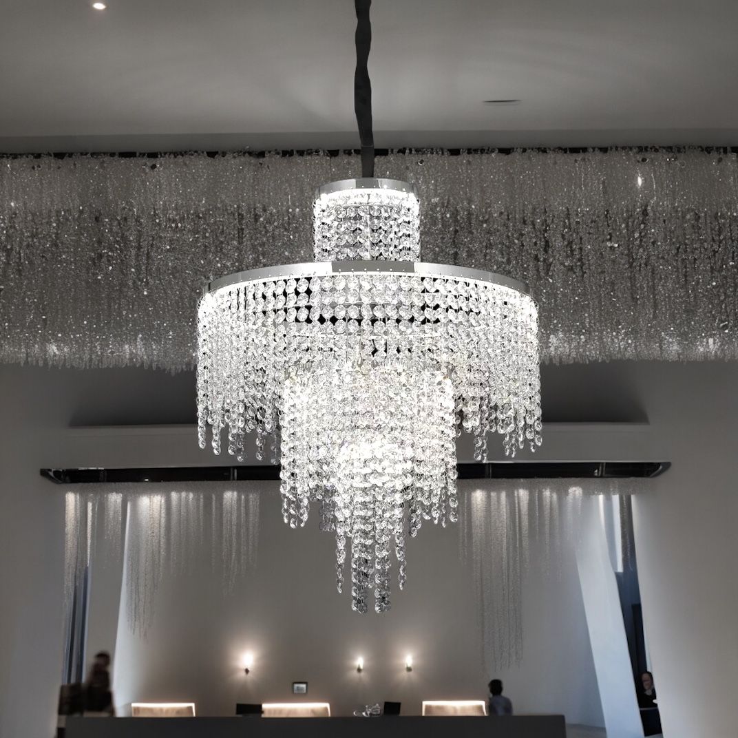 LED осветително тяло Rain Silver кристал с дистанционно, еквивалент 500W
