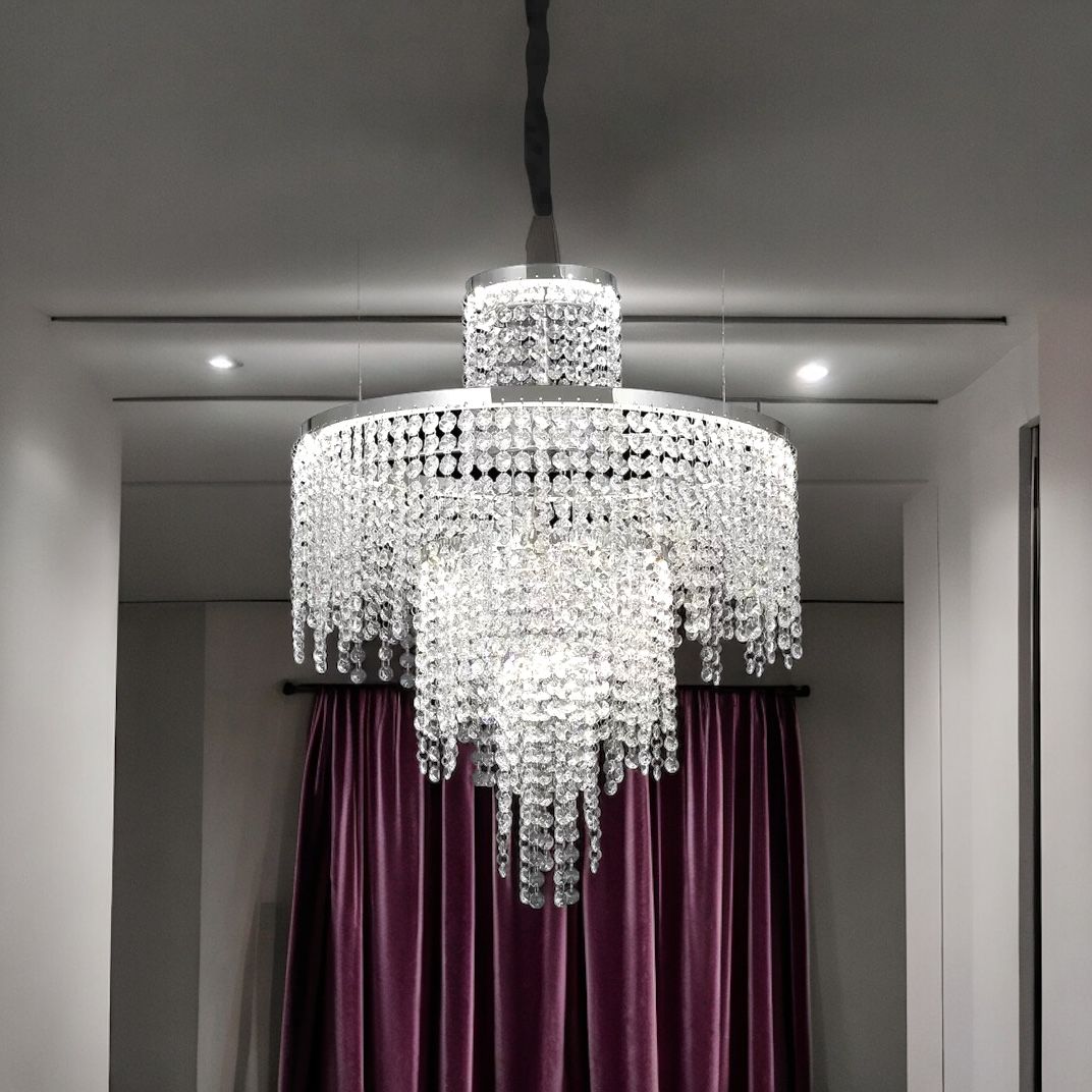 LED осветително тяло Rain Silver кристал с дистанционно, еквивалент 500W