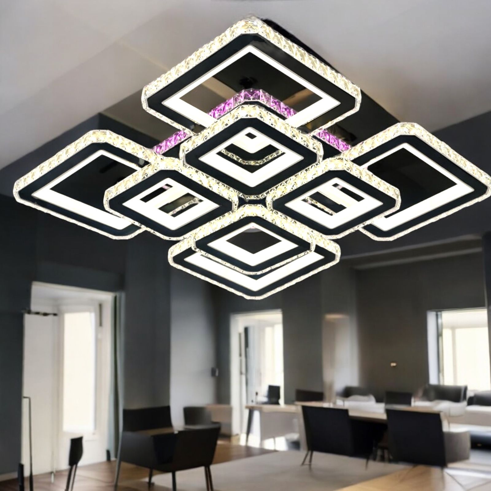 LED осветително тяло 4+4 Square Cristal Black Super RGB Еквивалент 1000W