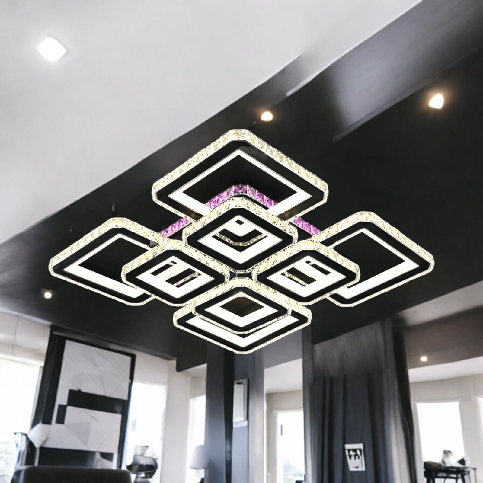 LED осветително тяло 4+4 Square Cristal Black Super RGB Еквивалент 1000W