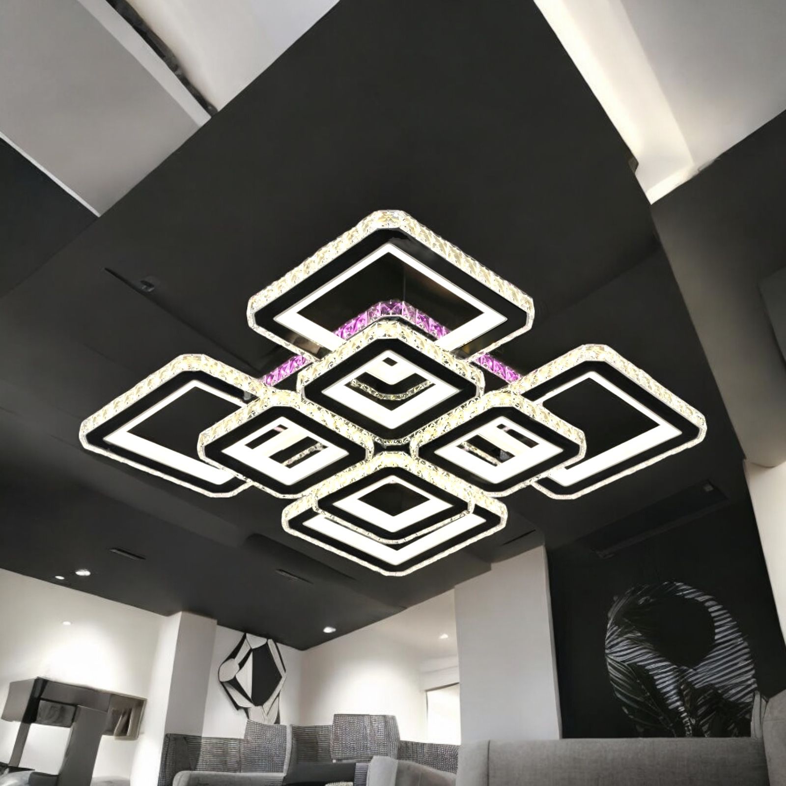 LED осветително тяло 4+4 Square Cristal Black Super RGB Еквивалент 1000W