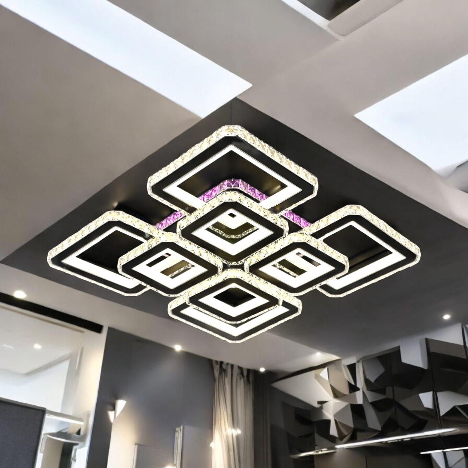 LED осветително тяло 4+4 Square Cristal Black Super RGB Еквивалент 1000W