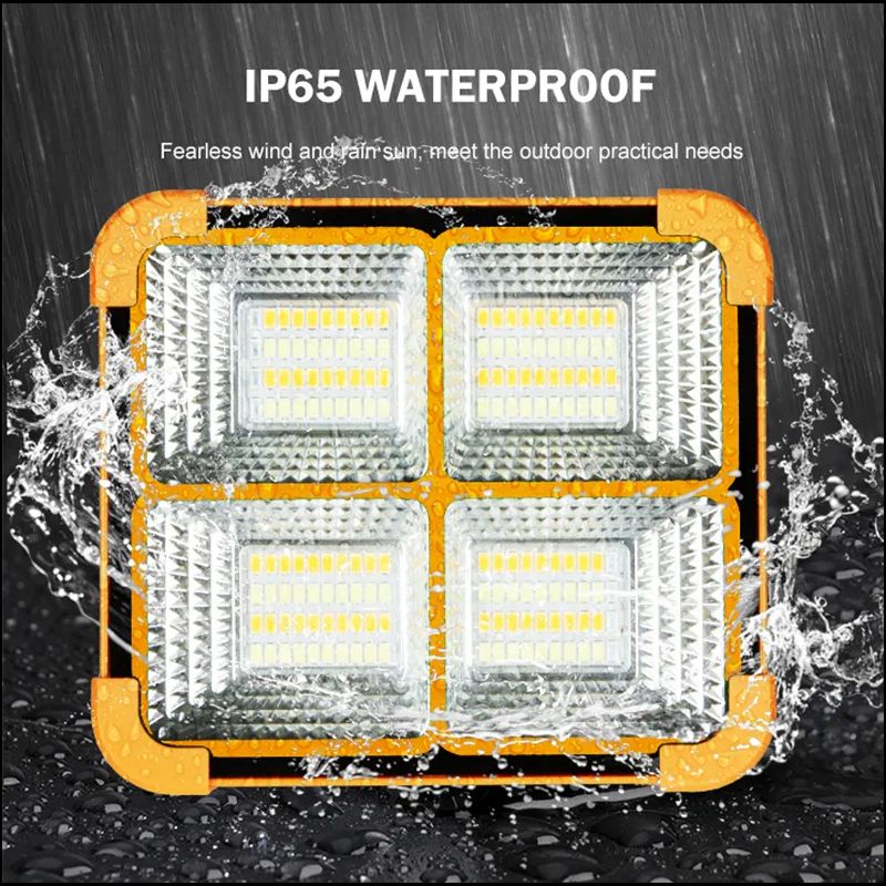 Прожектор LED 100W преносим, соларен панел, USB, 4 функции