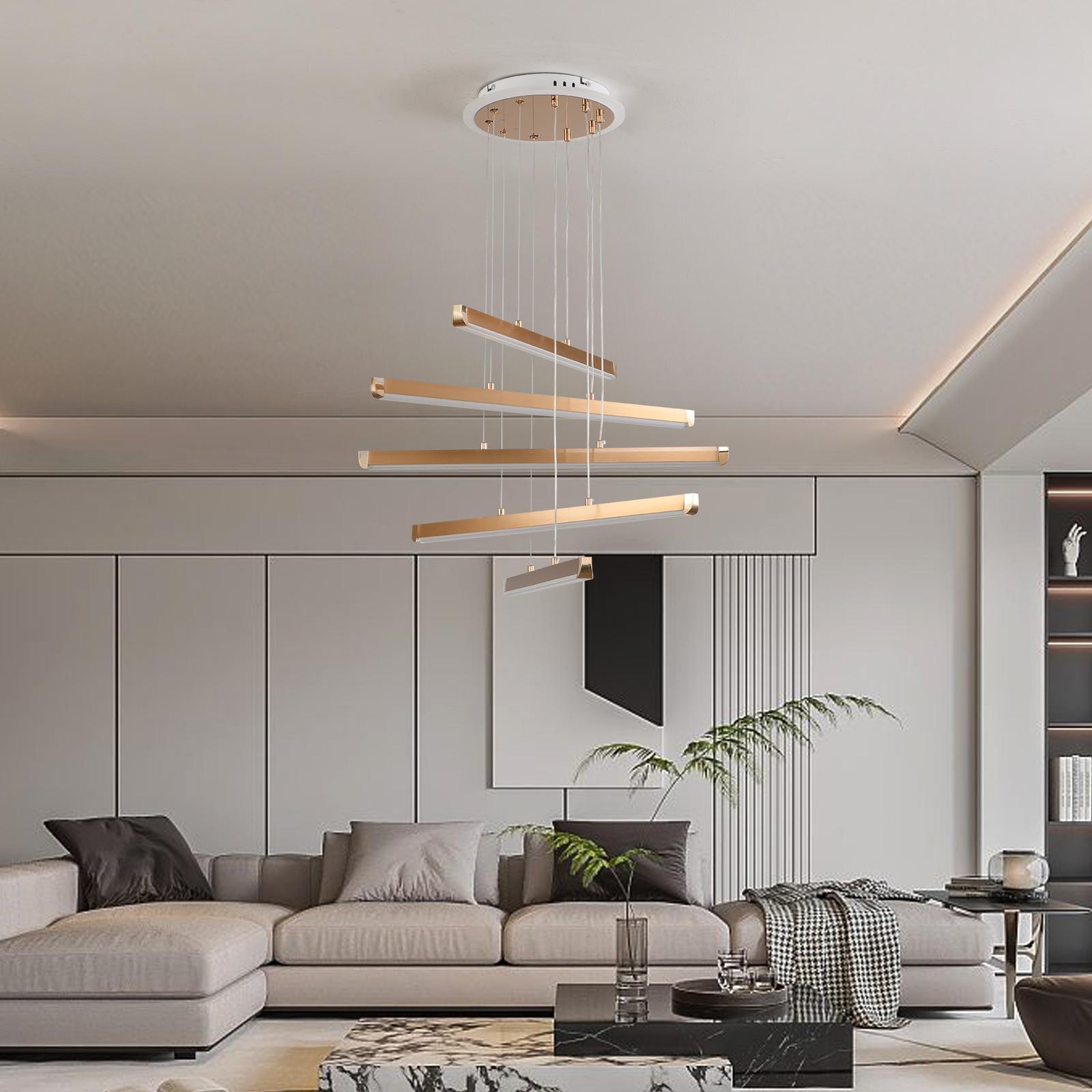 LED осветително тяло 5 LINES Gold висящо, еквивалент 600W, с дистанционно