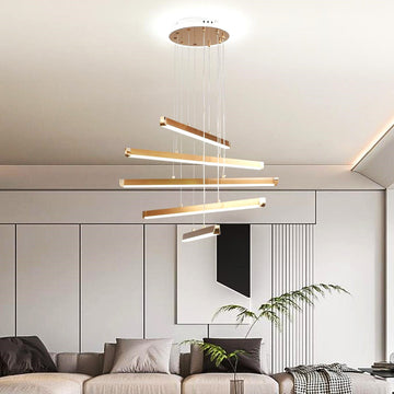 LED осветително тяло 5 LINES Gold висящо, еквивалент 600W, с дистанционно