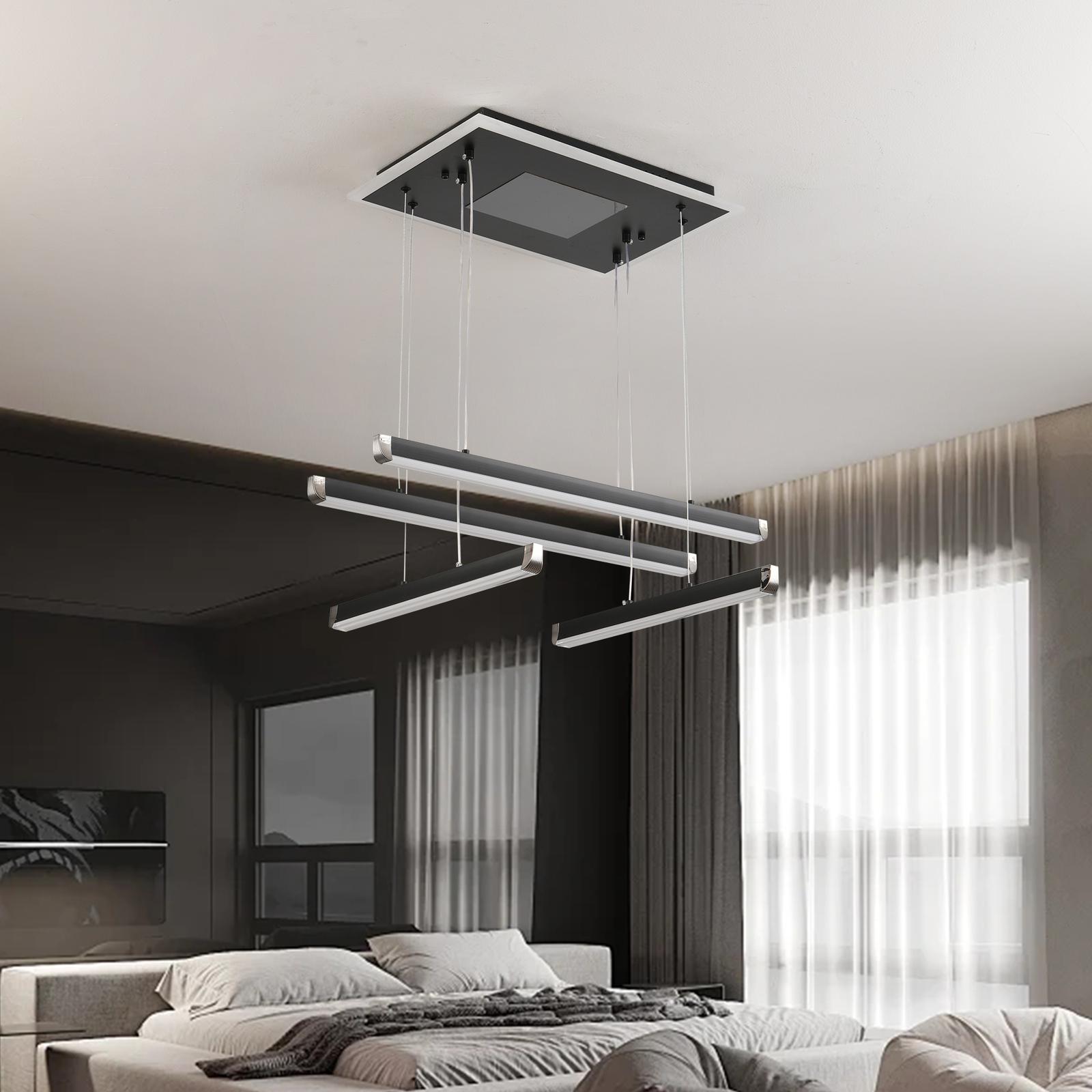 LED осветително тяло 4 LINES Black висящо, еквивалент 500W, с дистанционно