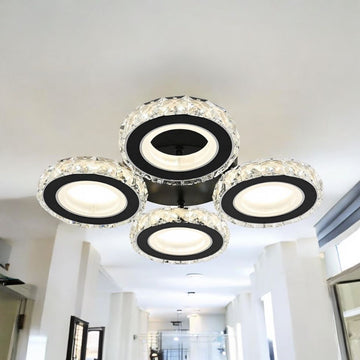 LED осветително тяло 4 RINGS кристал черен еквивалент 400W с дистанционно