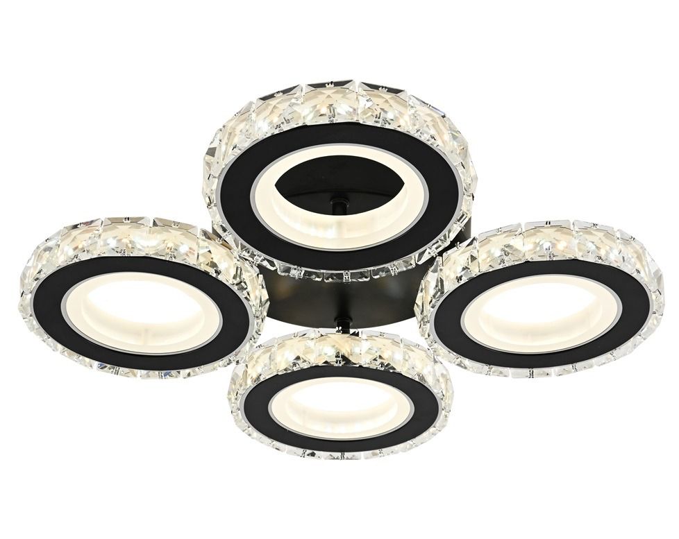 LED осветително тяло 4 RINGS кристал черен еквивалент 400W с дистанционно