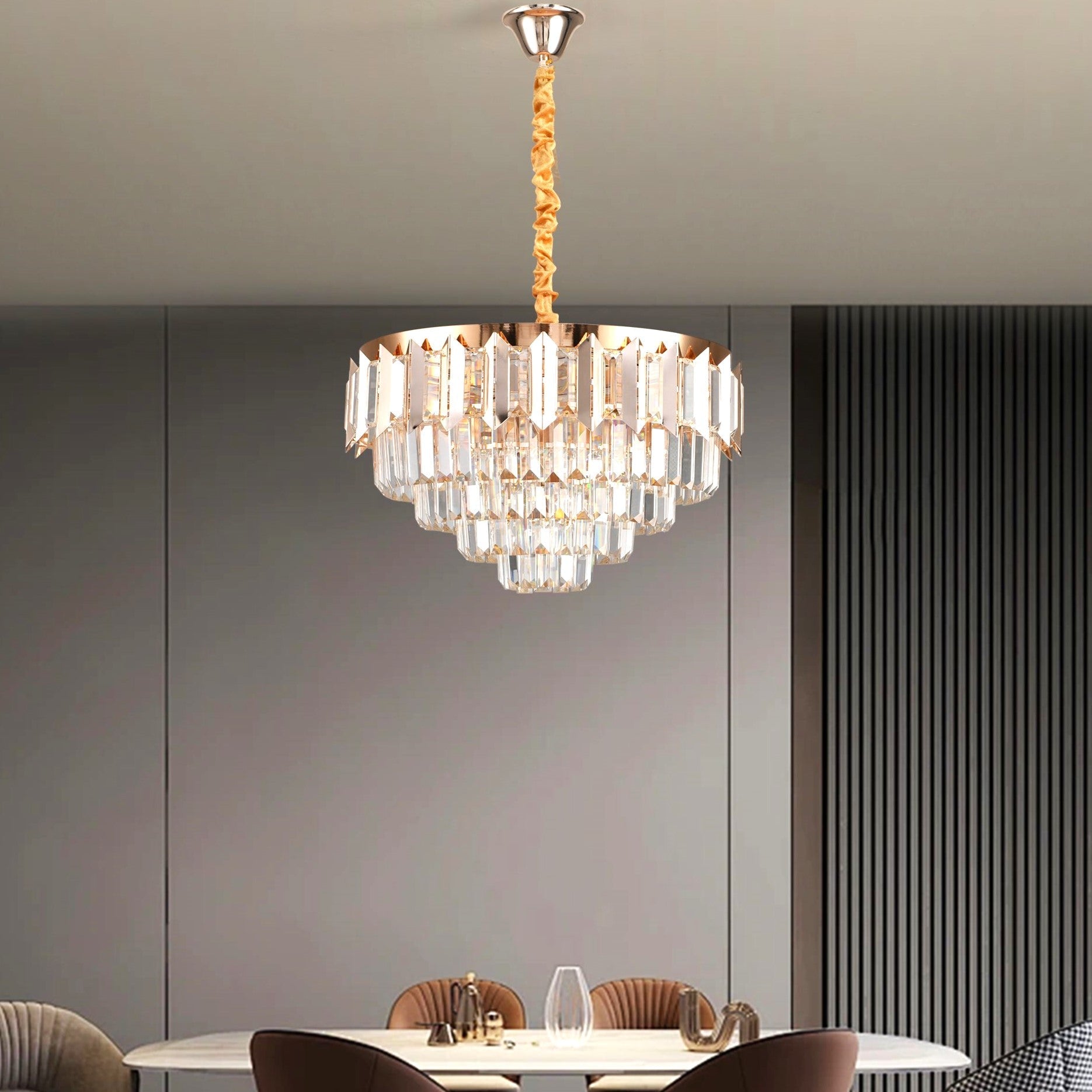 LED осветително тяло GOLD SHINE кристал Еквивалент 600W Монтаж аплик/висящ