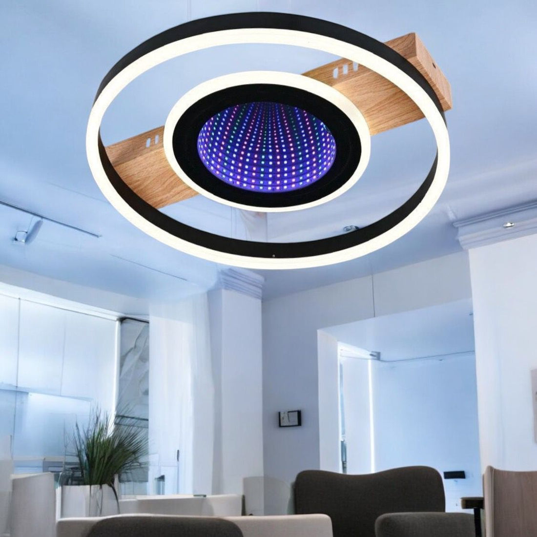 LED осветително тяло Woody Touch Circle 3D RGB с дистанционно, еквивалент 500W