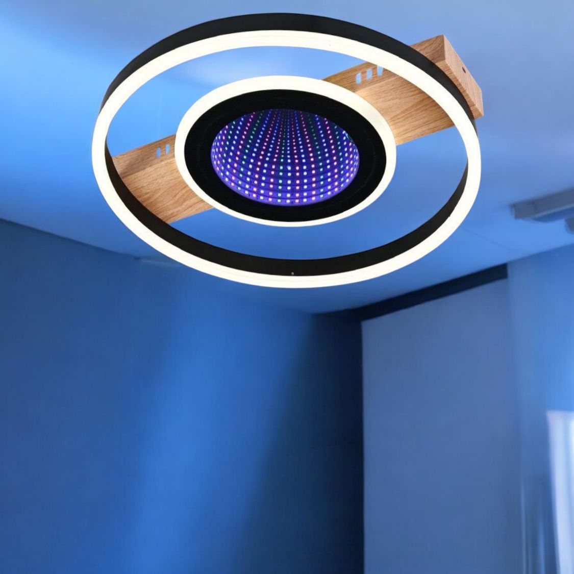 LED осветително тяло Woody Touch Circle 3D RGB с дистанционно, еквивалент 500W