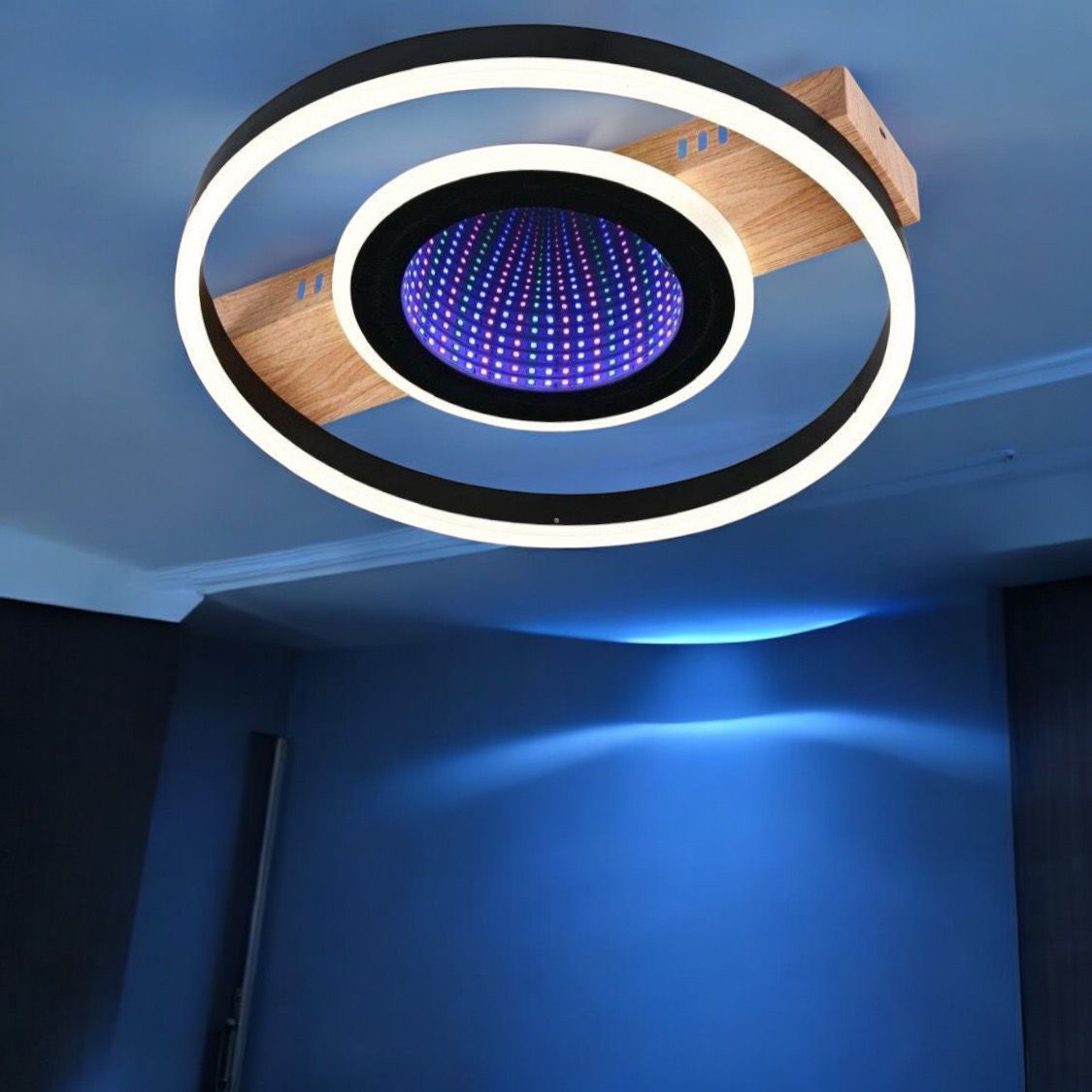 LED осветително тяло Woody Touch Circle 3D RGB с дистанционно, еквивалент 500W