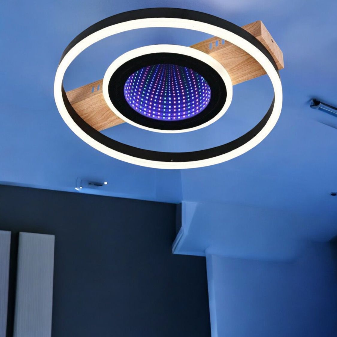 LED осветително тяло Woody Touch Circle 3D RGB с дистанционно, еквивалент 500W