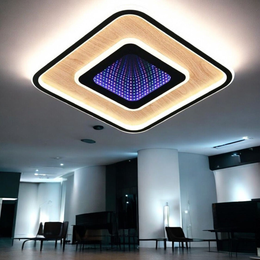 LED осветително тяло Woody Touch Square 3D RGB с дистанционно, еквивалент 500W