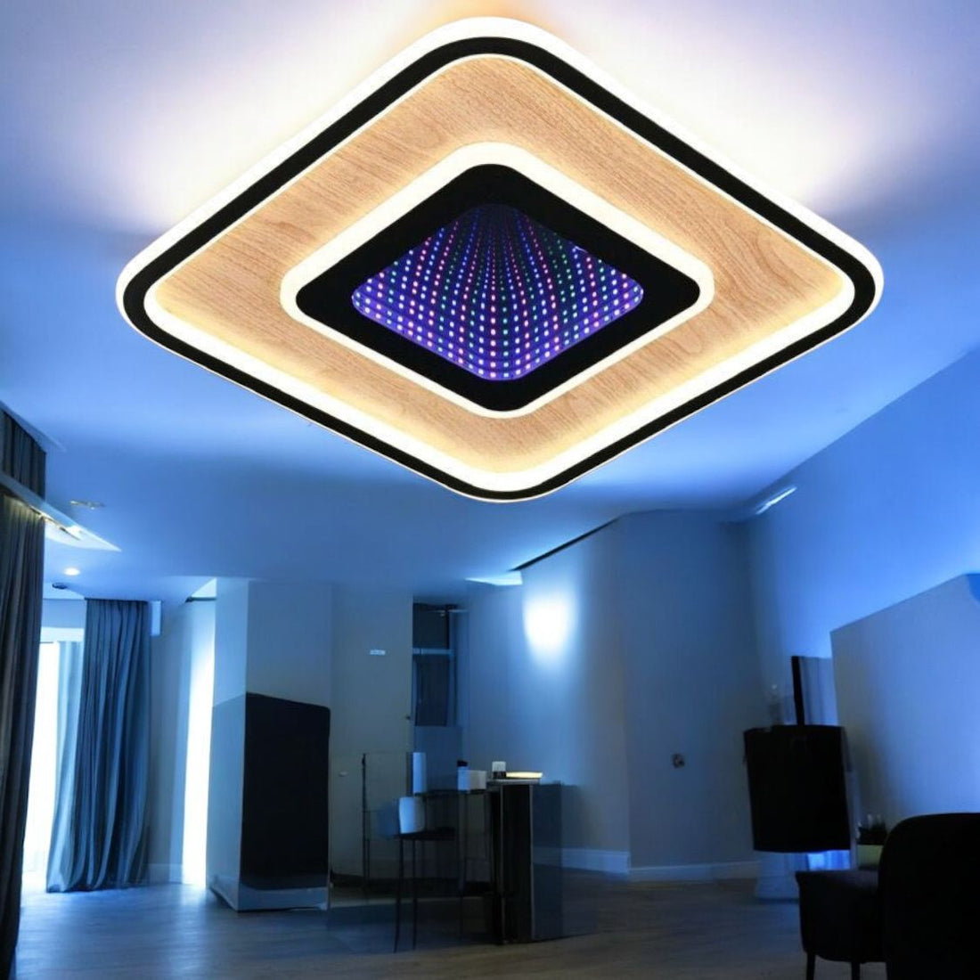 LED осветително тяло Woody Touch Square 3D RGB с дистанционно, еквивалент 500W