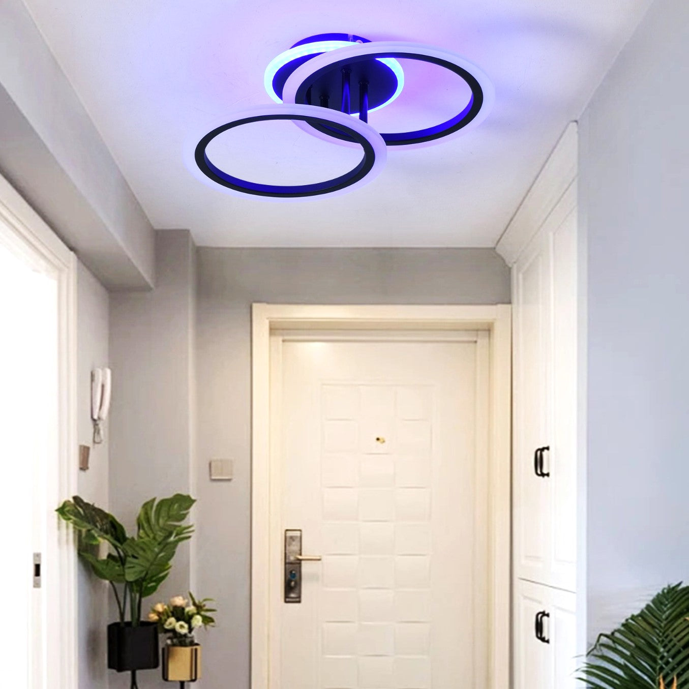 Lustra Led Doua Cercuri Negre Rgb Echivalent 250W Telecomanda Lighting Fixtures