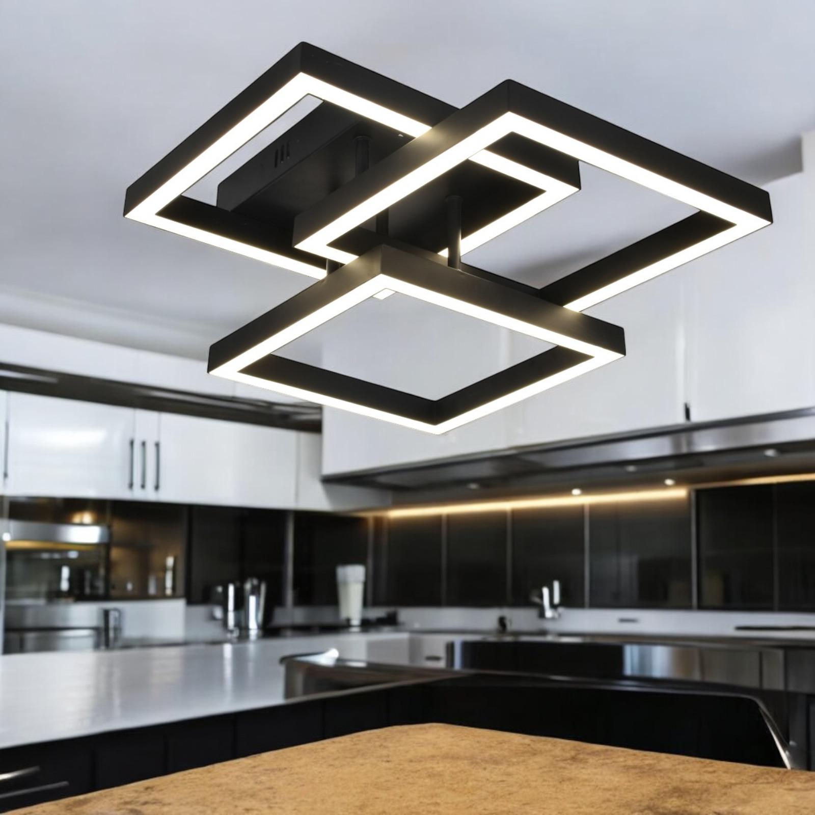 Модерно LED осветително тяло 3 Square Black еквивалент 300W с дистанционно
