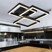 Модерно LED осветително тяло 3 Square Black еквивалент 300W с дистанционно