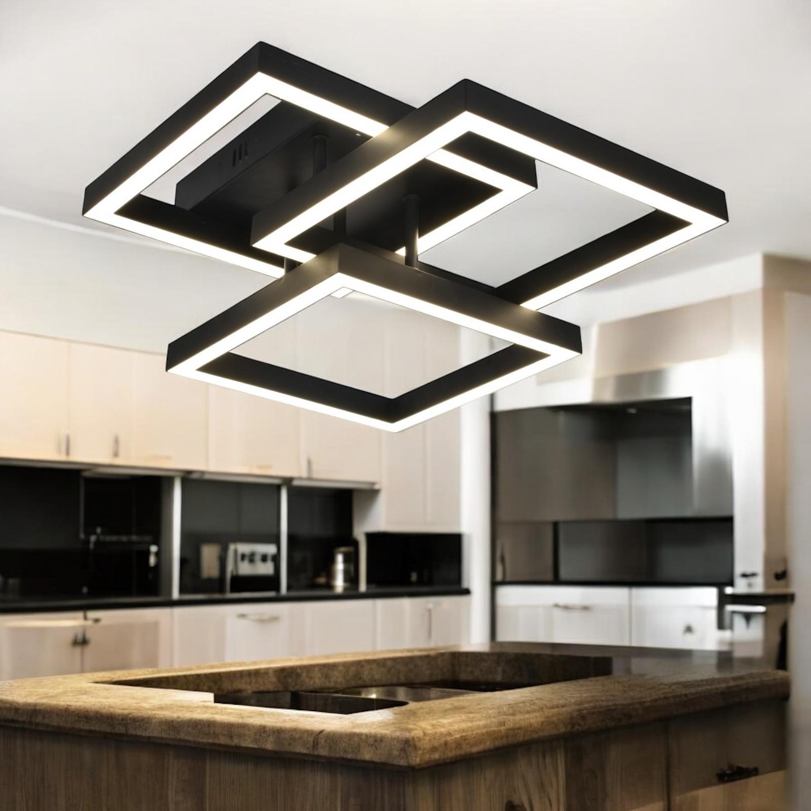 Модерно LED осветително тяло 3 Square Black еквивалент 300W с дистанционно