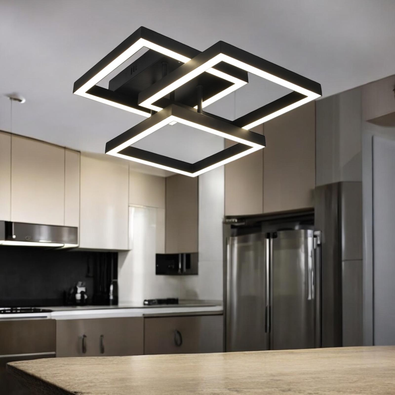 Модерно LED осветително тяло 3 Square Black еквивалент 300W с дистанционно