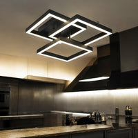 Модерно LED осветително тяло 3 Square Black еквивалент 300W с дистанционно