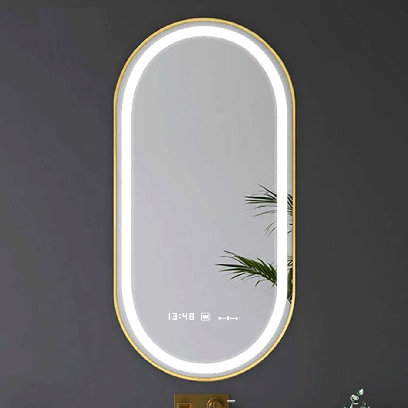 Oglinda LED Ovala 50x80cm Rama Aurie Senzor Dezaburire 3 Lumini Temperatura si Ceas W25 AURIE / 50X80CM LED MIRROR