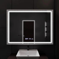 LED огледало 80x60cm сребриста рамка, сензор, против запотяване, 3 вида светлина, температура и часовник W02