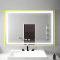 LED огледало 100x80cm Златиста рамка, сензор, демистър, 3 вида светлина, температура и часовник W10L