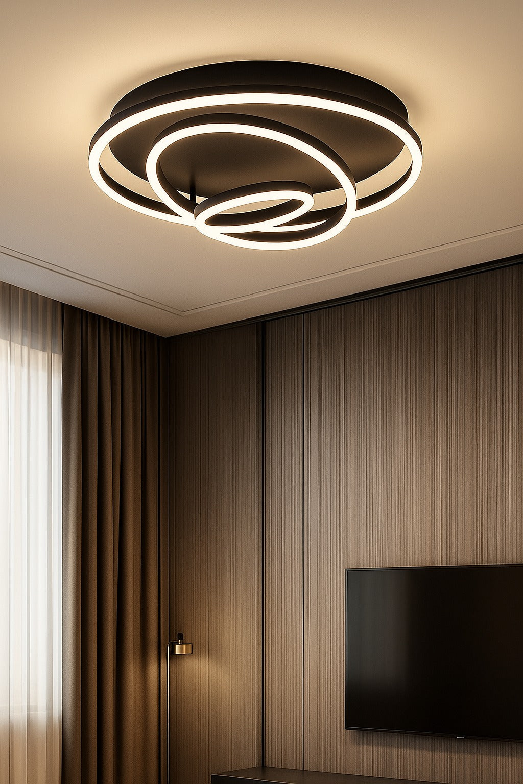 LED осветително тяло Black 3 Rings Регулируемо Еквивалент 800W С дистанционно