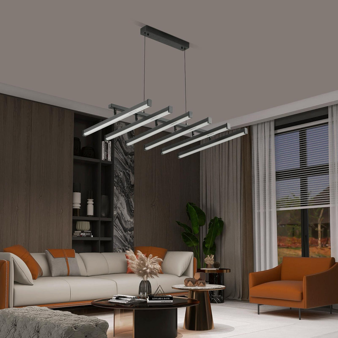 LED осветително тяло висящо с 6 регулируеми линии Black, еквивалент 800W, с дистанционно