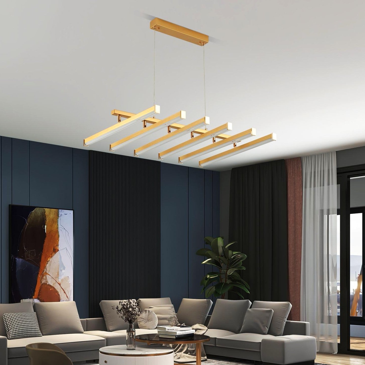 LED осветително тяло висящо с 6 регулируеми линии Gold, еквивалент 800W, с дистанционно