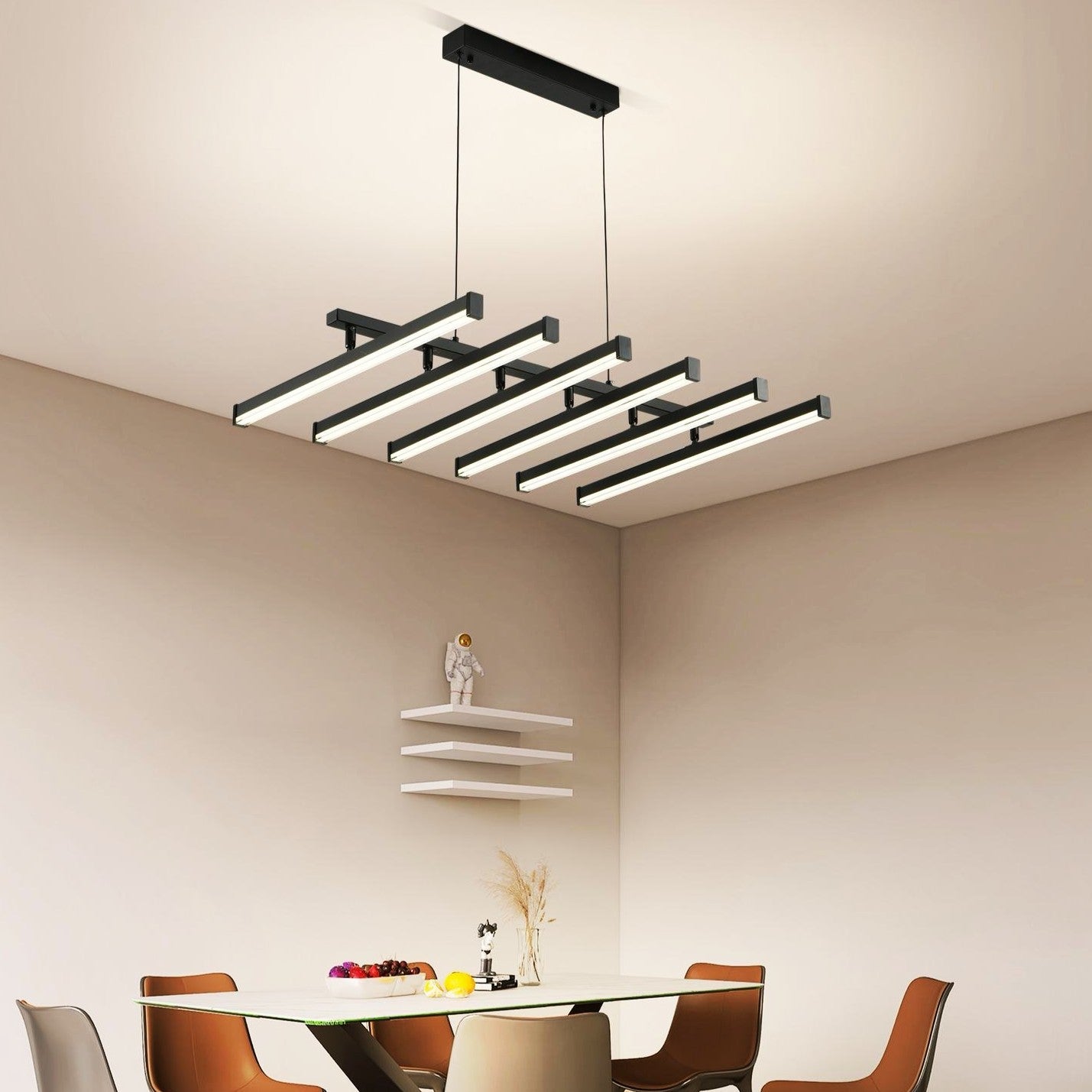 LED осветително тяло висящо с 6 регулируеми линии Black, еквивалент 800W, с дистанционно