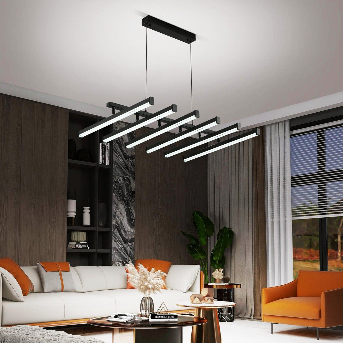LED осветително тяло висящо с 6 регулируеми линии Black, еквивалент 800W, с дистанционно