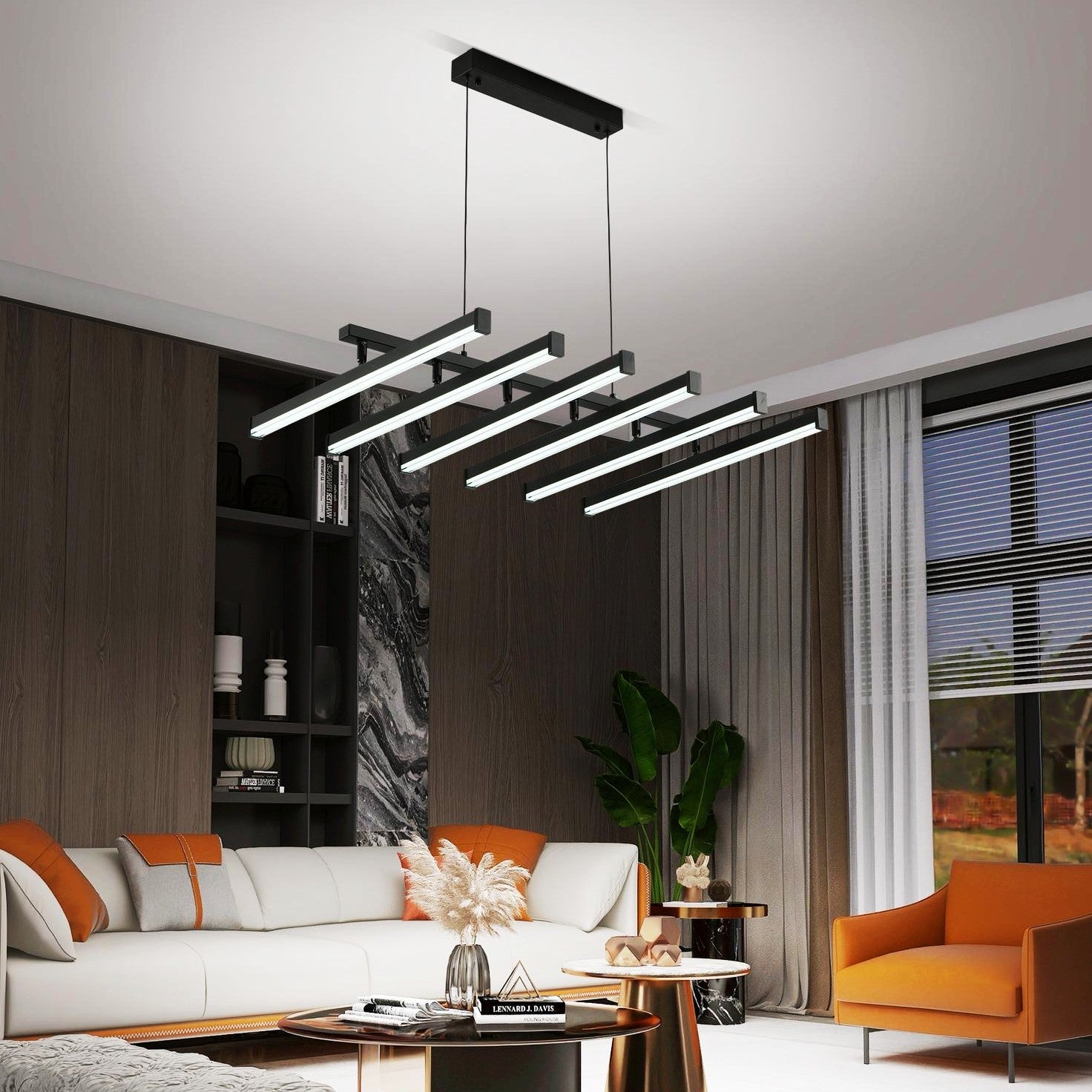 LED осветително тяло висящо с 6 регулируеми линии Black, еквивалент 800W, с дистанционно