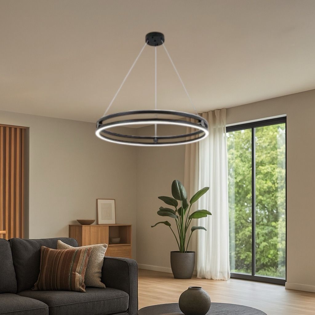 Lustra LED Mini Ring Neagra Suspendata Echivalent 400W Telecomanda NEAGRA / SUSPENDATE / 40CM Lighting Fixtures