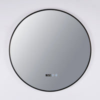 Кръгло LED огледало 80cm с черна рамка, часовник, температура, тъч и 3 вида светлина