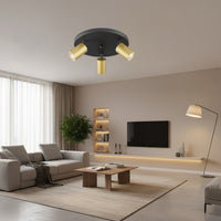 Lustra Negru & Auriu cu 3 Spoturi Reglabile Suport Rotund 3xGU10 Lighting Fixtures