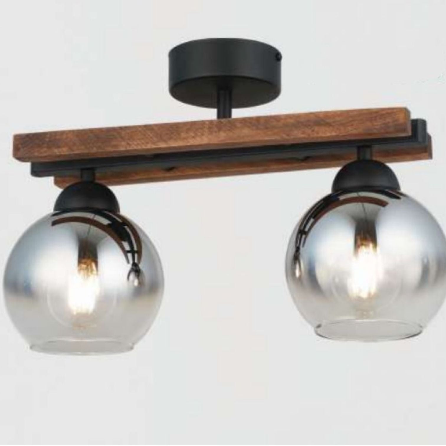 Осветително тяло Wood Black & Brown абажур опушена 2xE27