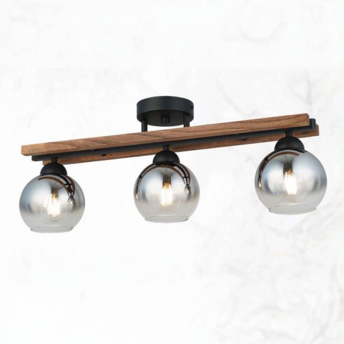 Lustra Maxi Wood Black & Brown Abajur Fumuriu 3xE27 Chandeliers