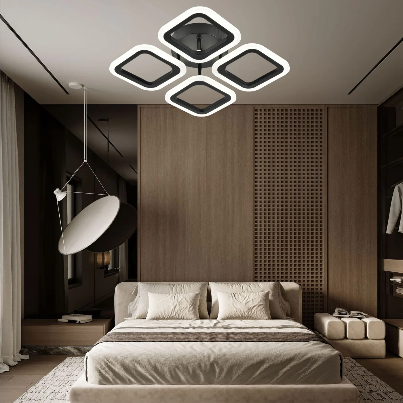 LED осветително тяло 4 SQUARES Black Еквивалент 250W Дистанционно управление