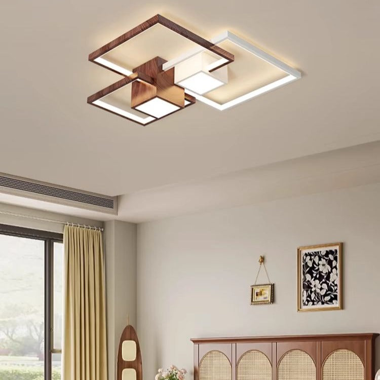 Осветително тяло LED Squares White & Wood Еквивалент 800W Дистанционно