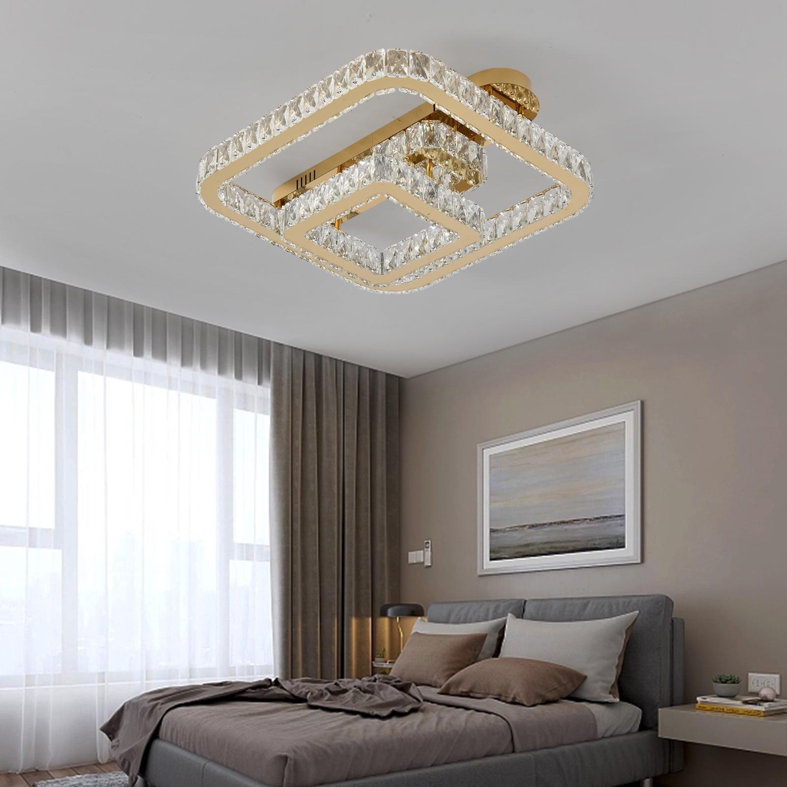 LED осветително тяло CROWN Square Gold Cristal Еквивалент 600W Дистанционно