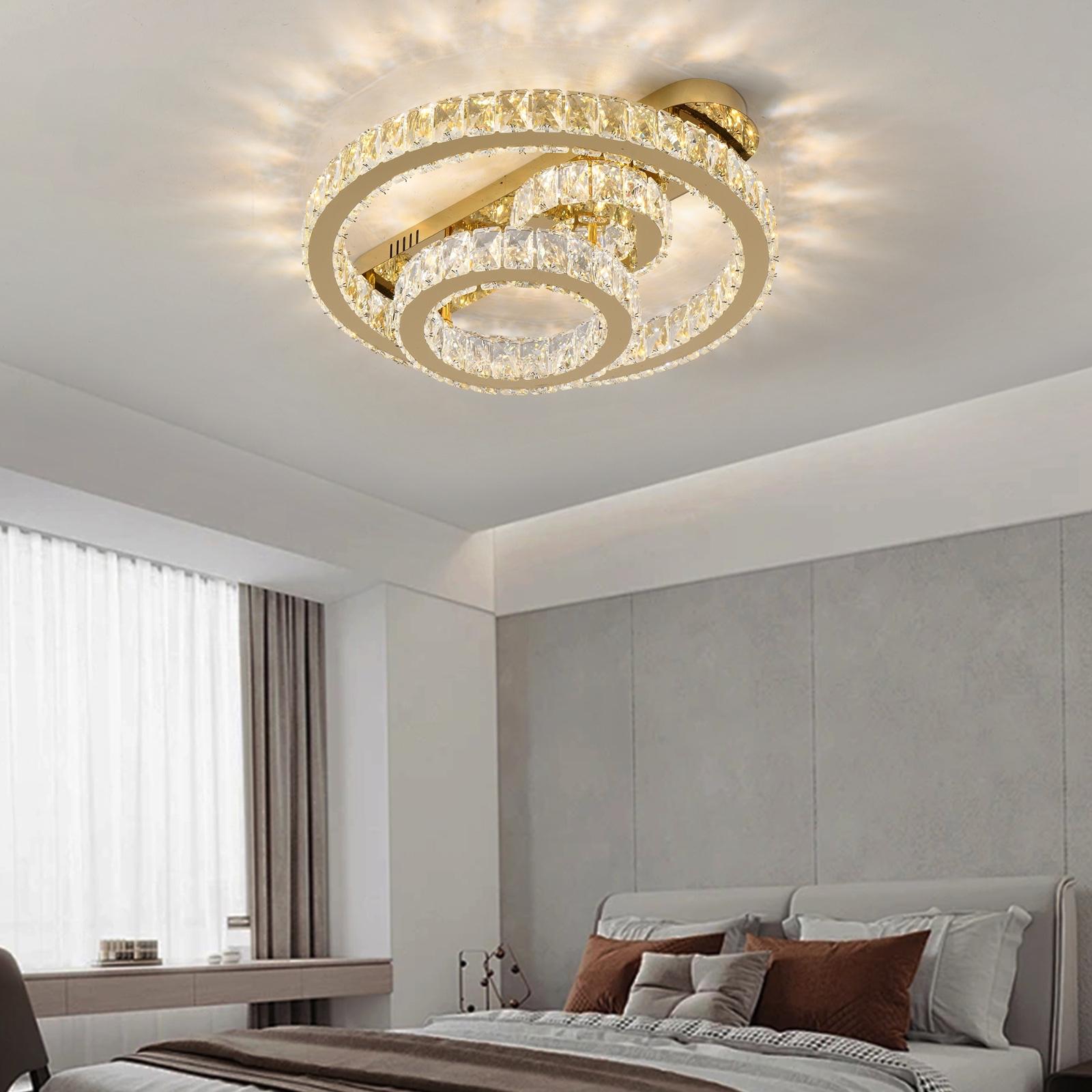 LED осветително тяло CROWN Round Gold Cristal Еквивалент 600W Дистанционно