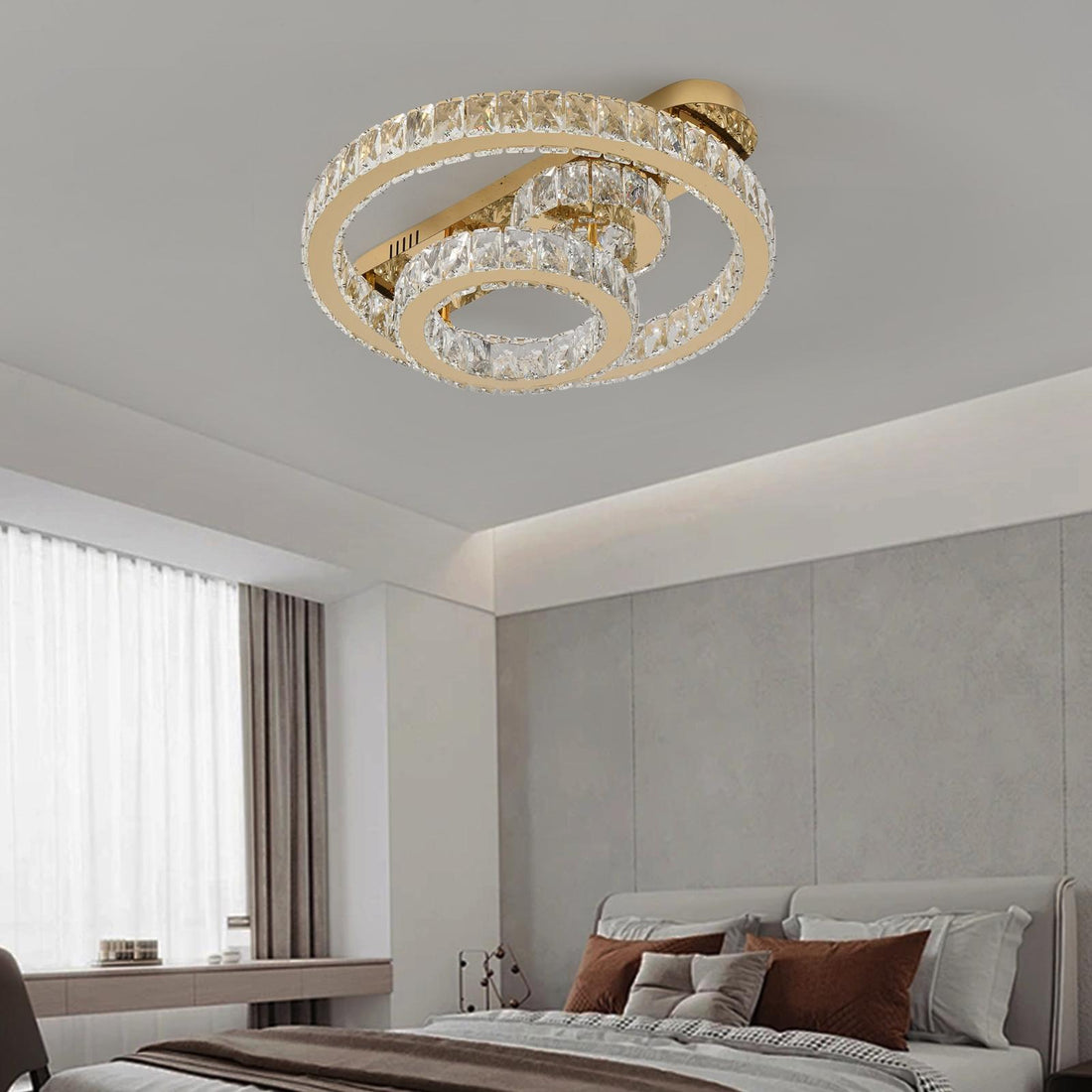 LED осветително тяло CROWN Round Gold Cristal Еквивалент 600W Дистанционно