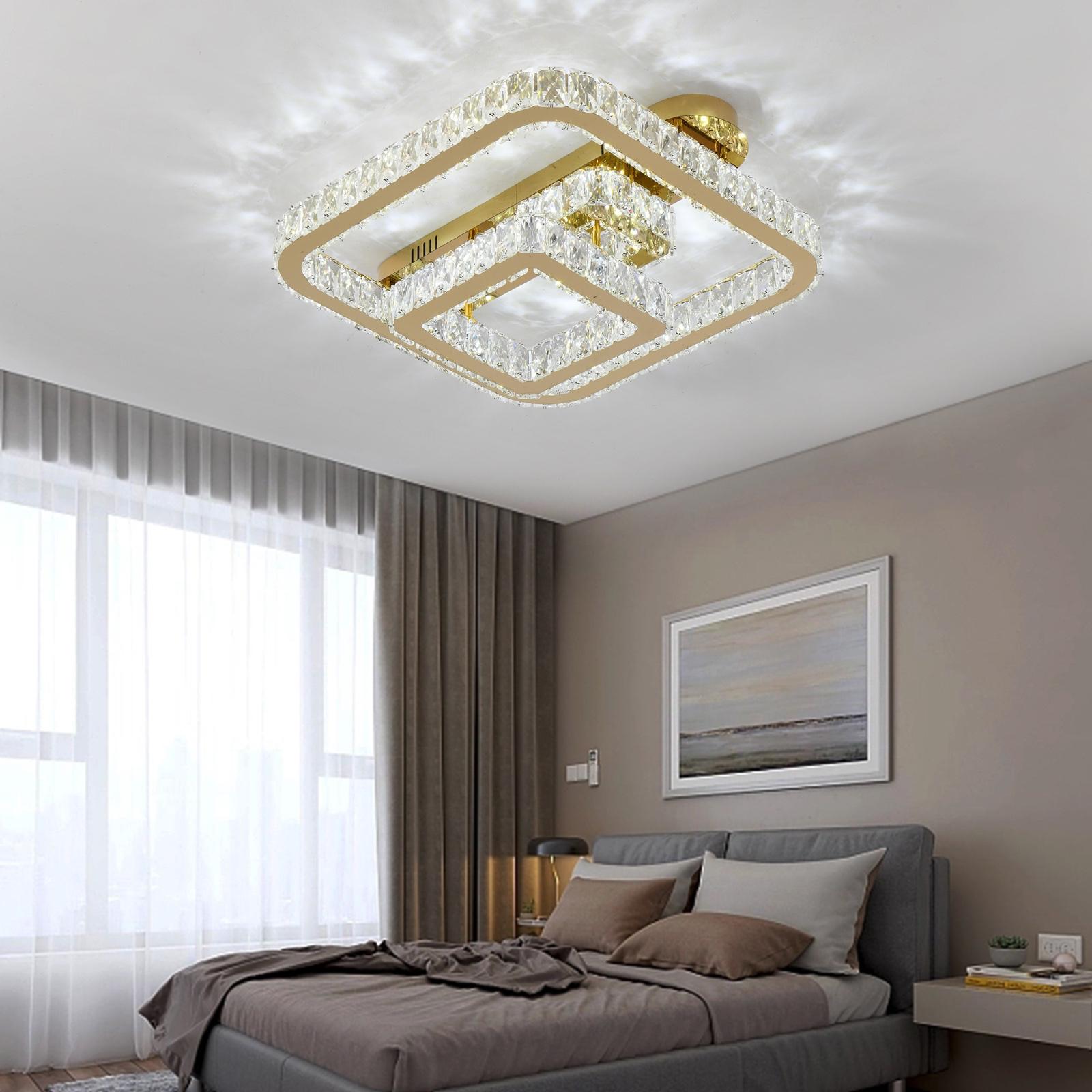 LED осветително тяло CROWN Square Gold Cristal Еквивалент 600W Дистанционно