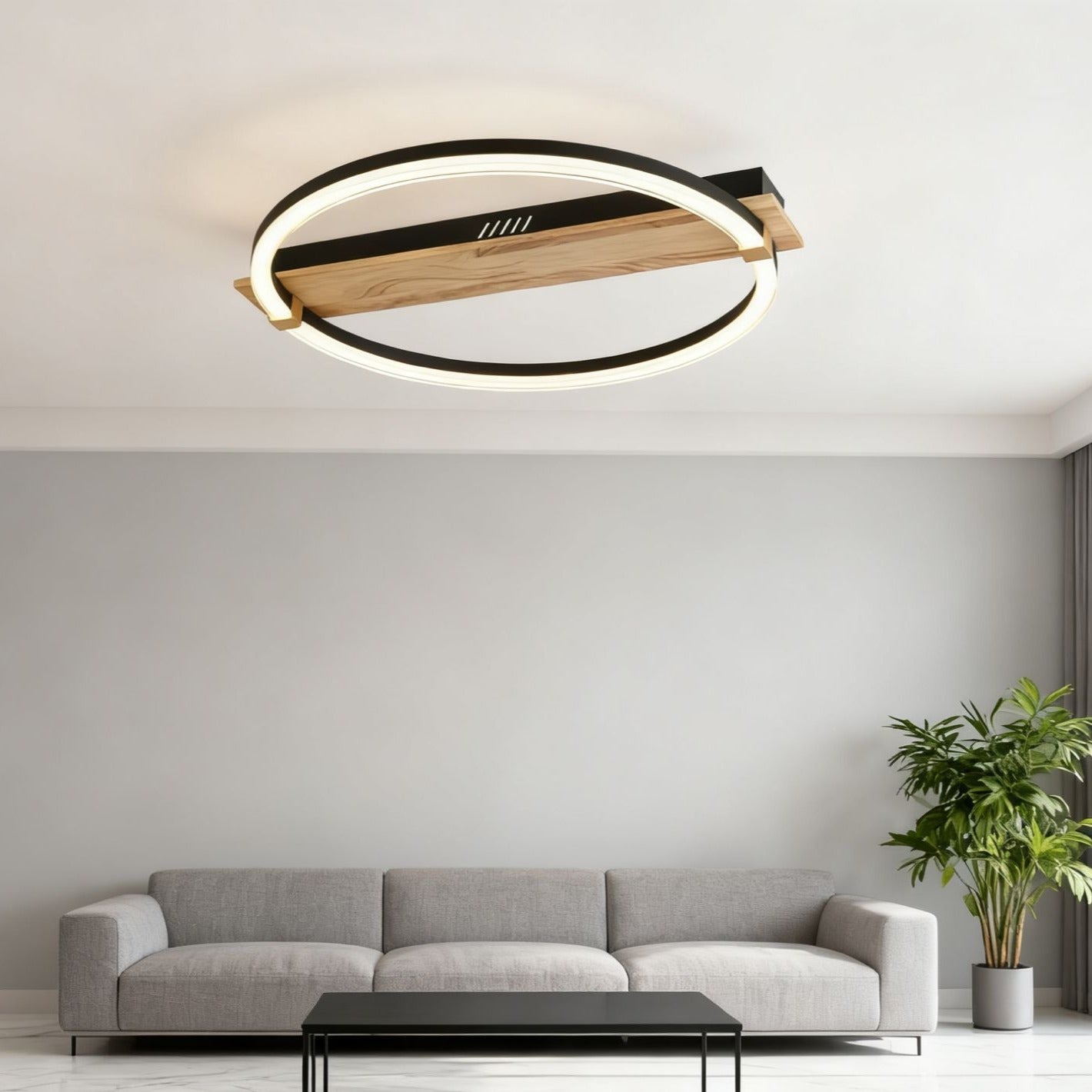 Осветително тяло LED MONDEO Black & Wood Еквивалент 350W Дистанционно
